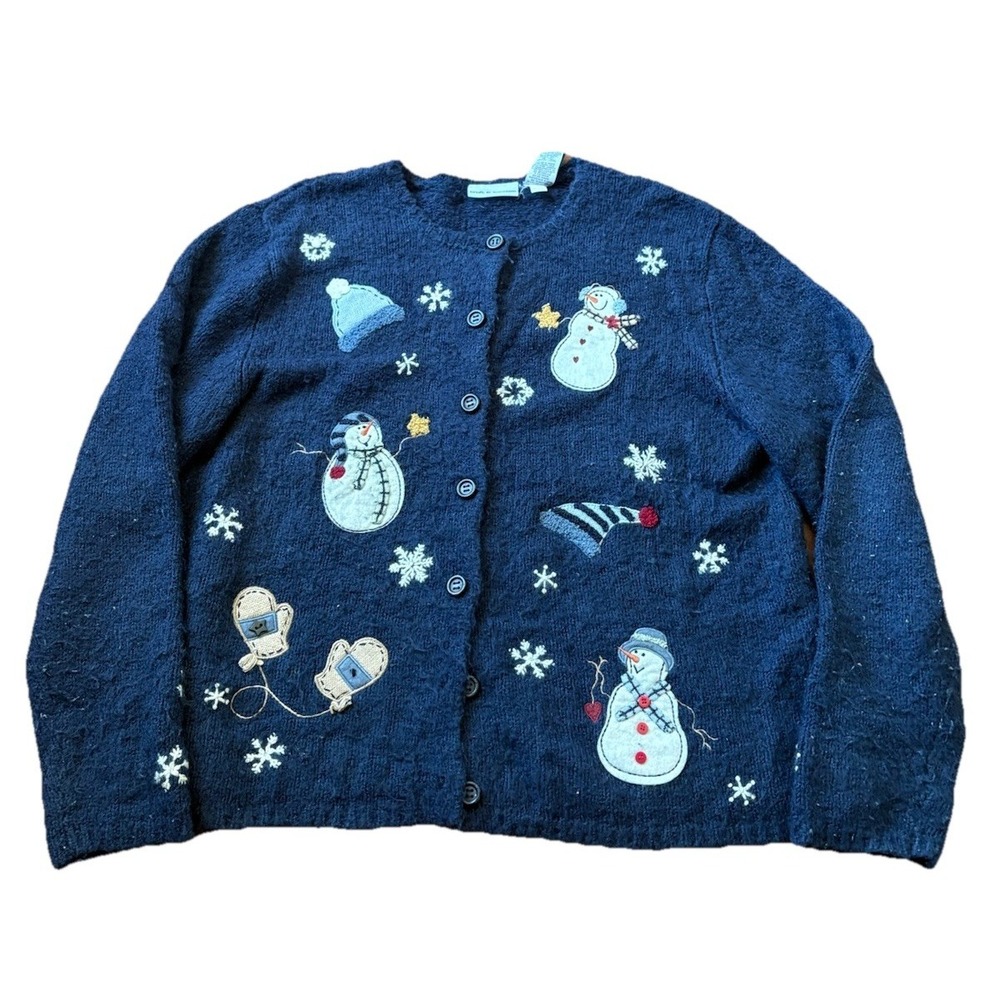 Vintage Croft & Barrow Christmas fleece Silk Women's XL Button Grandma snowman